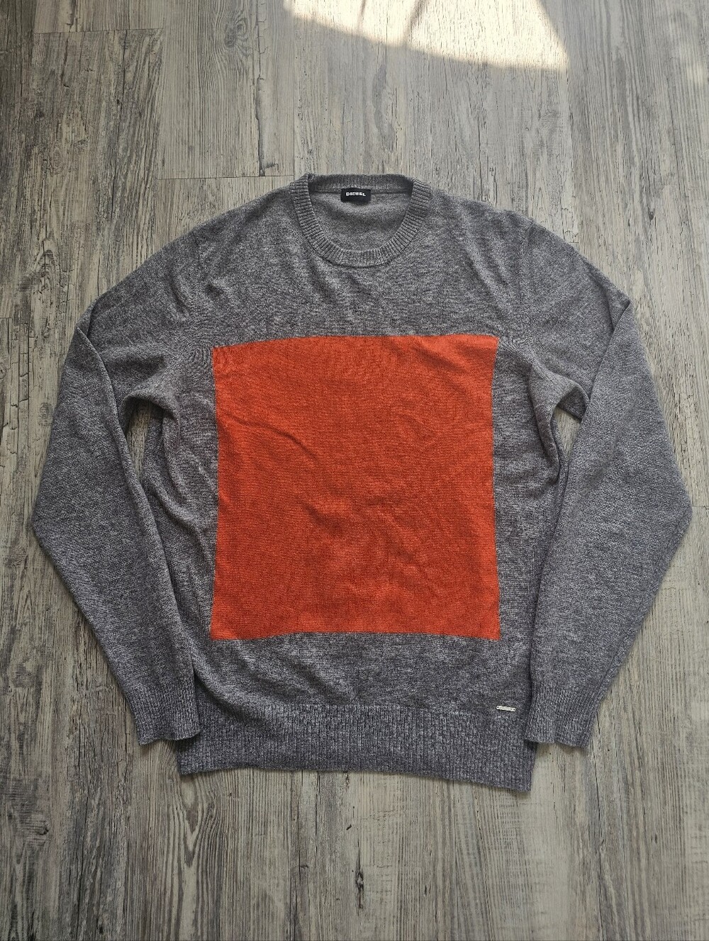 Diesel Wool Cashmere Color Block Crewneck Sweater Gray Orange Medium Italy